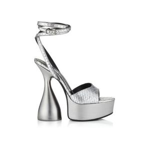 TOM FORD LAMINATED STAMPED PYTHON LEATHER DISCO PLATFORM SANDAL 140 MM. 39.5